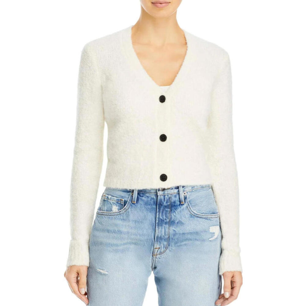 FRAME Women's Sweater XS Off White Mohair Alpaca Knit Cropped L/S Cardigan $310
